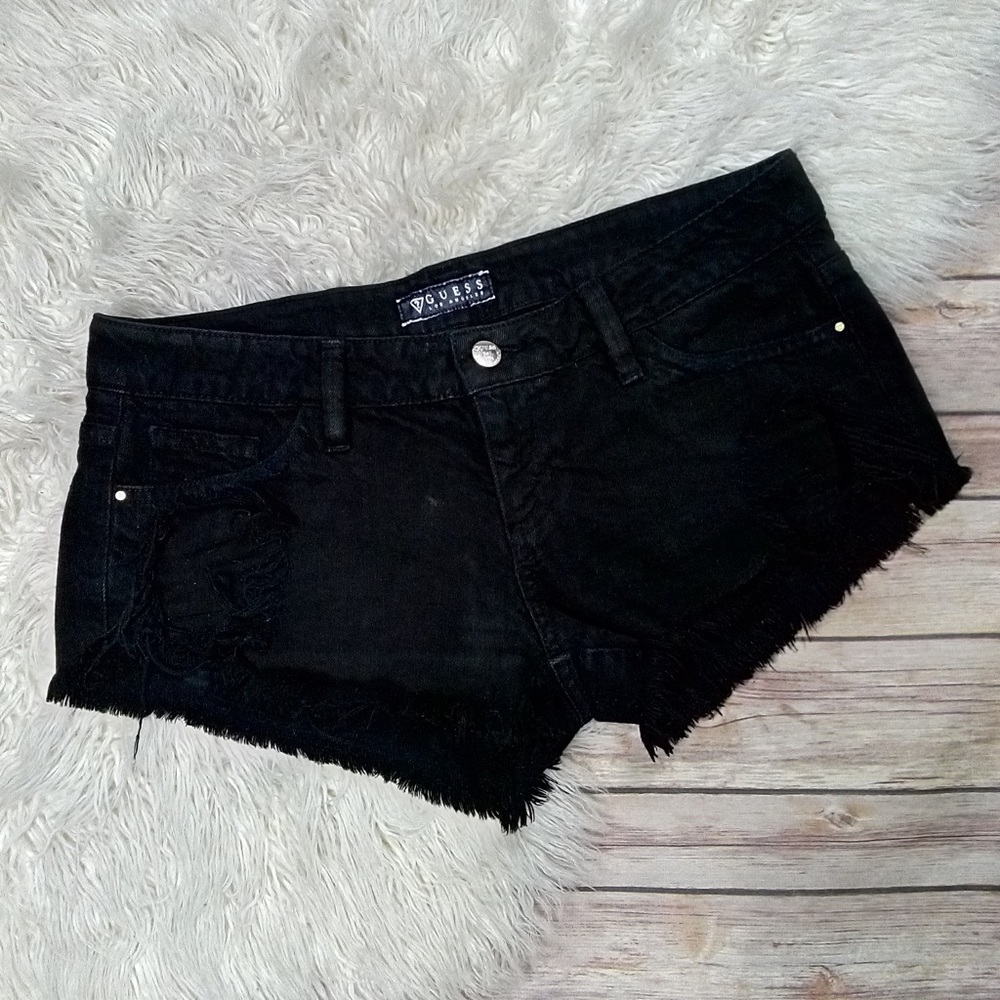 Guess | Black Distressed Frayed Denim Shorts 27